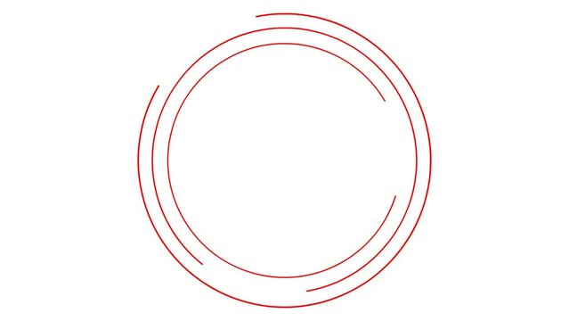 Animated red circular frame spins. Linear symbol rotates. Copy space for text. Vector illustration isolated on white background.