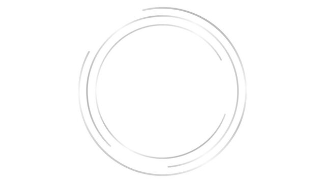 Animated silver circular frame spins. Linear symbol rotates. Copy space for text. Vector illustration isolated on white background.