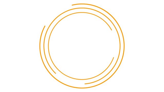 Animated orange circular frame spins. Linear symbol rotates. Copy space for text. Vector illustration isolated on white background.