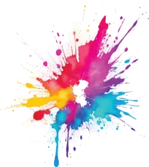 Selbstklebende Fototapeten colorful ink splashes, Bright colorful watercolor splash splatter stain brush, Bright colorful watercolor splash splatter stain brush, Color powder splash for Holi gulal, Colorful Paint, Ink Splashes. © Nahla Mehanna