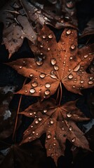 a photo of a bunch of mapel Leaf surrounded by drops of rain water generative ai