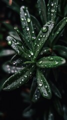 Fototapeta na wymiar a photo of a bunch of rosemary Leaf surrounded by drops of rain water generative ai