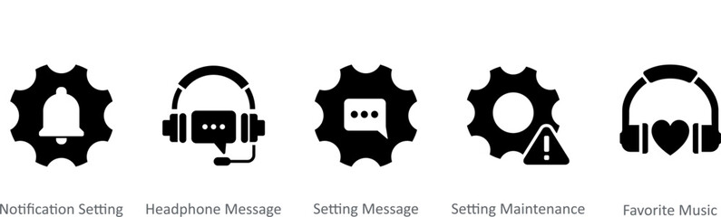 A set of 5 Contact icons as notification setting, headphone message, setting maintenance
