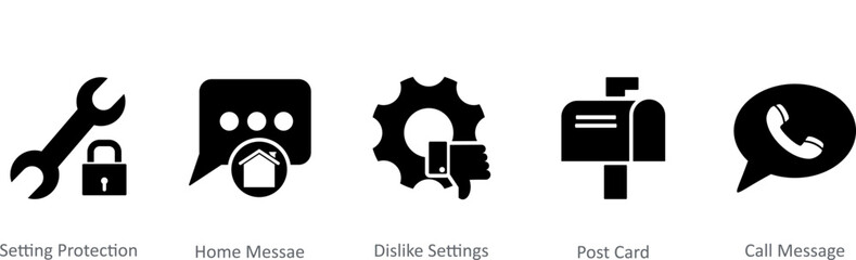 A set of 5 Contact icons as setting protection, home message, dislike settings