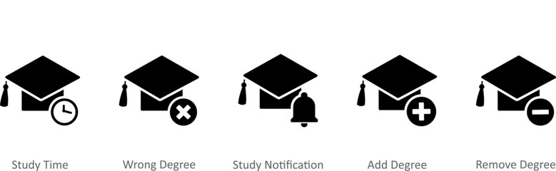 A set of 5 Contact icons as study time, wrong degree, study notification