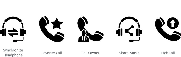 Fototapeta premium A set of 5 Contact icons as synchronize headphone, favorite call, call owner