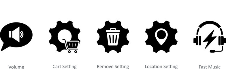 A set of 5 Contact icons as volume, cart settings, remove settings