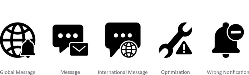 A set of 5 Contact icons as global message, message, international message