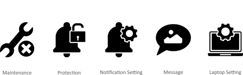 A set of 5 Contact icons as maintenance, protection, notification setting