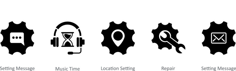 A set of 5 Contact icons as setting message, music time, location setting