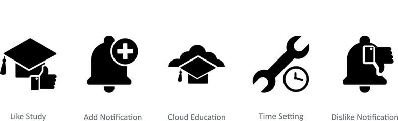 A set of 5 Contact icons as like study, add notification, time setting