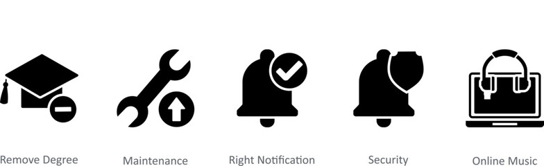 A set of 5 Contact icons as remove degree, maintenance, right notification