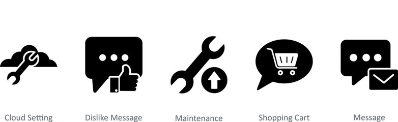 A set of 5 Contact icons as cloud setting, dislike message, maintenance