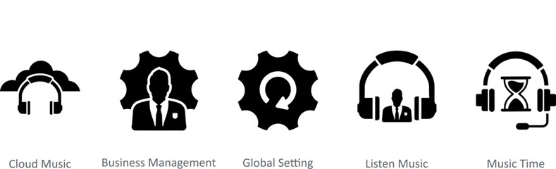 A set of 5 Contact icons as cloud music, business management, global setting