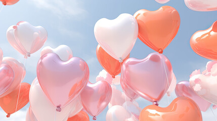 Valentines day bunch of heart shaped balloons. Generative ai 