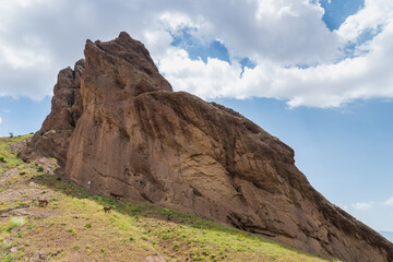 Alamut Castle view in the Alamut mountain in Iran. Alamut was a mountain fortress located in Alamut region in the South Caspian province of Daylam near the Rudbar region in Iran