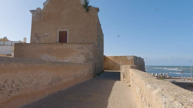 Breathtaking Coastal View: El Jadida Fortress Bastion overlooks Coastline, Morocco