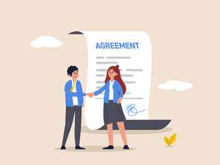 Agreement or collaboration document. Business deal, contract or success negotiation, executive handshaking concept, businessman partner people shaking hand after signing business agreement document.