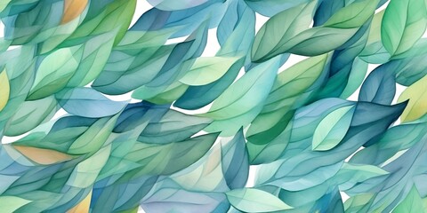 Blue and Green Feathers, Seamless Background