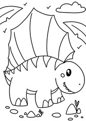 coloring page dinosaur dimetrodon  for children kids only outline lineart black and white