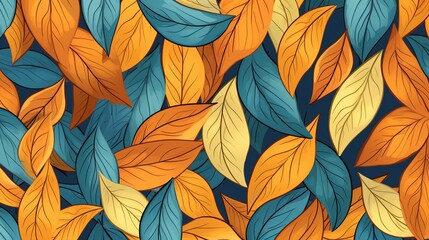 Vector leaves seamless pattern, hand drawn autumn background Generative AI