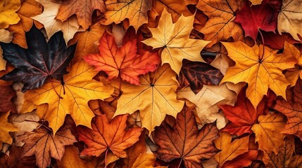 Naklejka na ściany i meble Many autumn leaves as background, top view Generative AI
