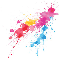 colorful paint splashes, Bright colorful watercolor splash splatter stain brush strokes on white background. Modern vibrant aquarelle spot. Rainbow trendy isolated design on white. Element. Vector .