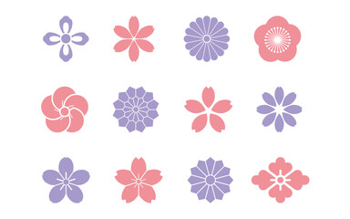 Japanese traditional flower icon design set