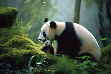 Obraz na płótnie Canvas cute panda cub in the jungle