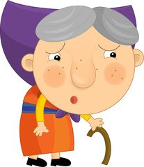 cartoon scene with older woman grandmother farmer vintage isolated illustation for children