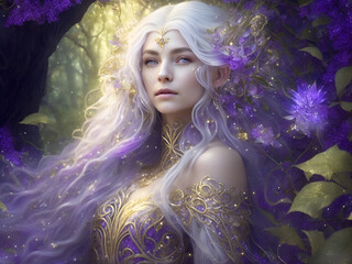 A mesmerizing fantasy women with flowing silver hair cascading down her back