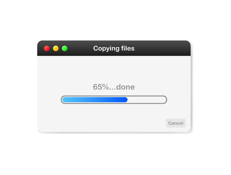 Copying files. Flat, color, file copying window, file copying process. Vector illustration.
