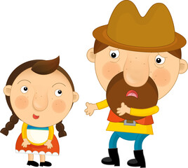 cartoon happy scene with farm family together father and child illustration for children
