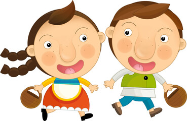 Cartoon farm character farmer  girl and boy brother and sister family isolated illustration for children