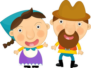 cartoon happy scene with farm family together husband and wife illustration for children