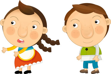 Cartoon farm character farmer  girl and boy brother and sister family isolated illustration for children