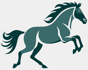 Green colored rearing strong horse