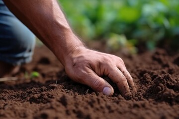 Expert hand of farmer checking soil health, AI Generated