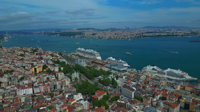  Turkey Bosphorus Istanbul panorama   - stock Aerial flying drone video