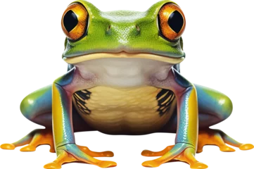 Gordijnen Green frog portrait, PNG background © Tran