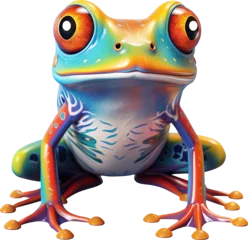 Foto op Canvas Green frog portrait, PNG background © Tran