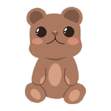 Cute brown teddy bear sitting painted by oil brush color