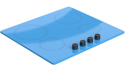 Kitchen electric stove or gas cooker with burning flames of propane gas on white