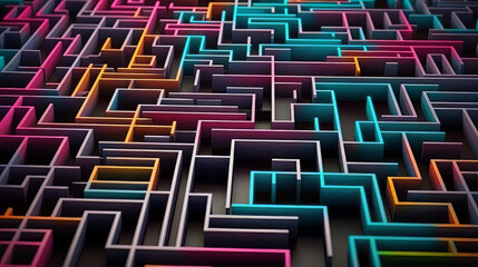A colorful 3D maze. The path or route to solving problems and issues concept
