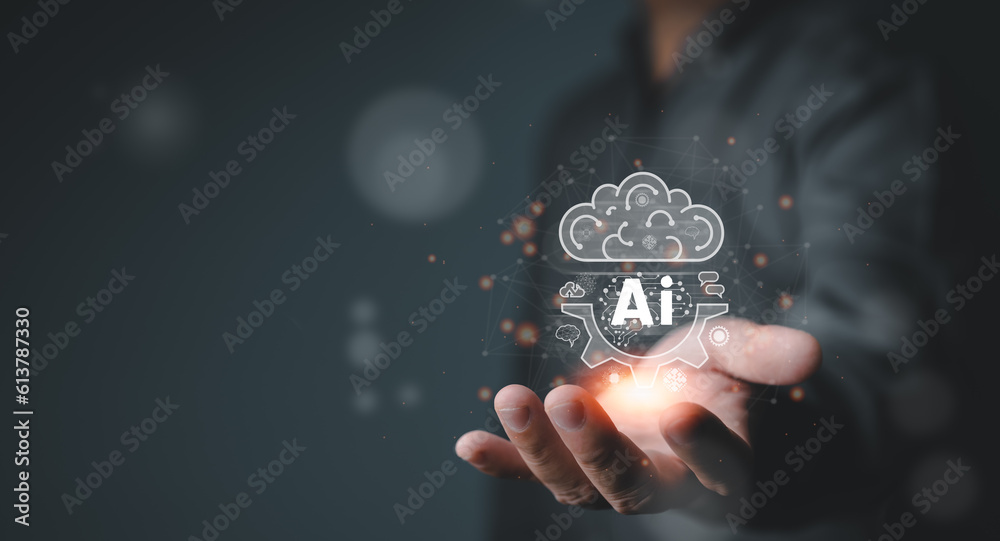 Poster ai, artificial intelligence, smart internet cloud robot chatting system to generates something by en