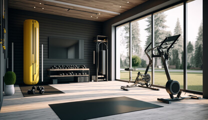 3D Rendering Modern Room with Gym Equipment, Generative AI