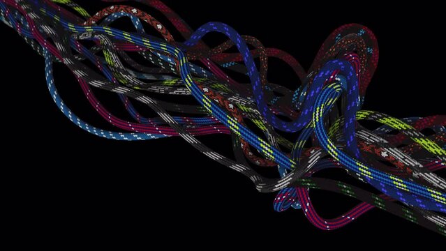 Alpha PNG.Abstract animation of ropes made in a graphic editor. Ropes. 3D generated.Animation with camera movment.