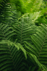 Close up of beautiful growing ferns in the forest, natural floral fern background.