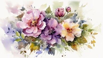 beautiful bouquet of flowers painted with watercolors
