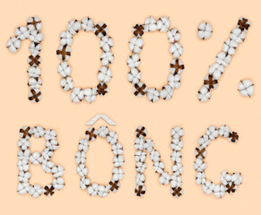 Lettering 100% bong from Vietnamese language means cotton, made of cotton flowers. Concept of organic raw material.